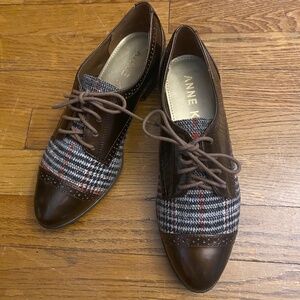 Women’s Anne Klein Lace-Up Oxford, Brown/Houndstooth Pattern, Size US 8.5